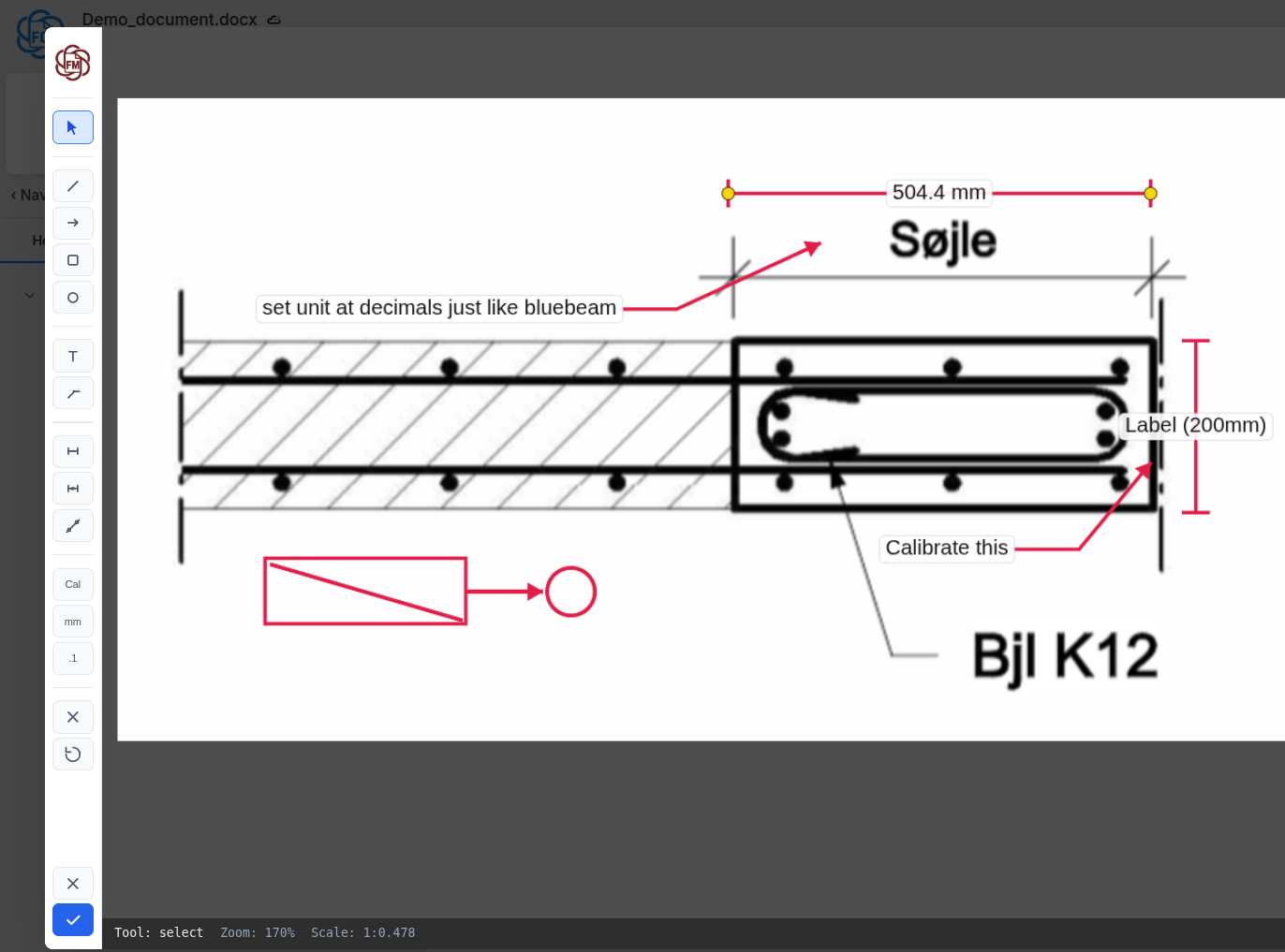 FlowMarkups annotation editor with measurement tools